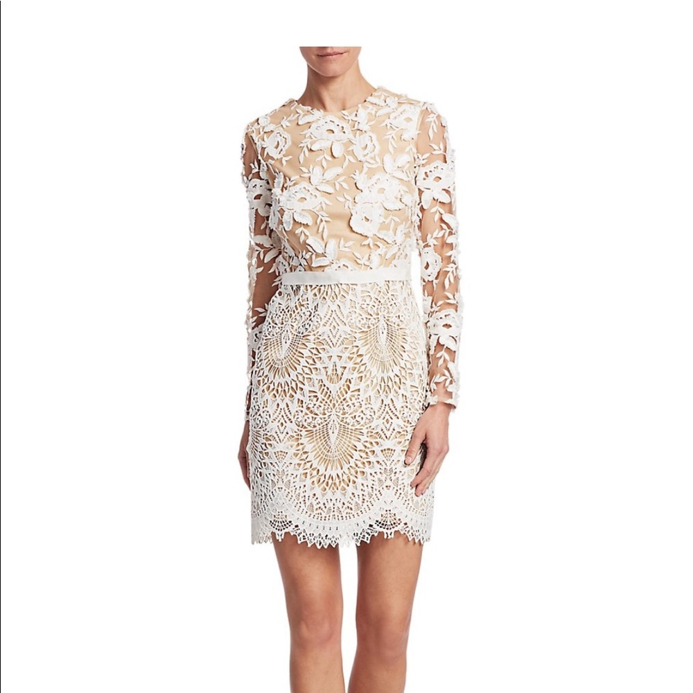 Monique lhullier lace cocktail dress in white